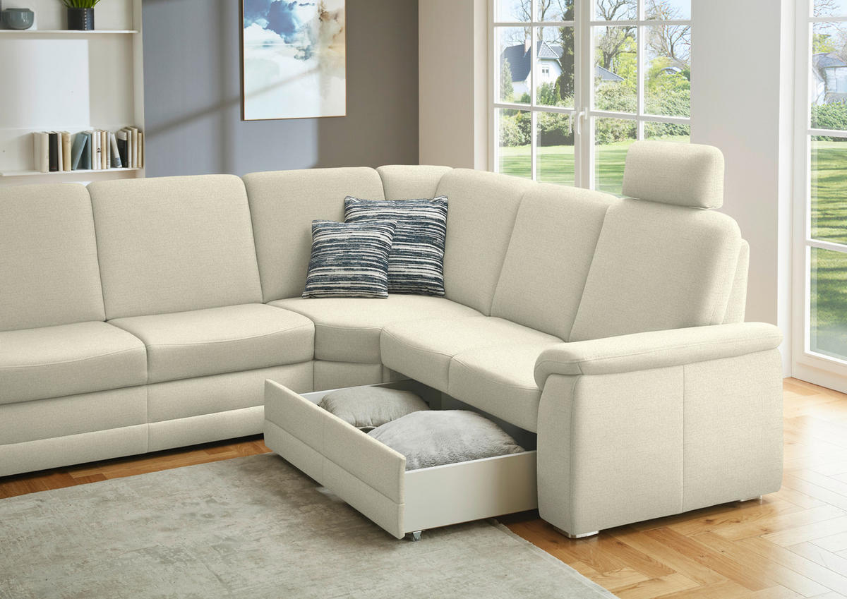WOHNLANDSCHAFT  in Chenille Beige  - Beige/Alufarben, KONVENTIONELL, Holz/Textil (160/329/235cm) - Beldomo Comfort