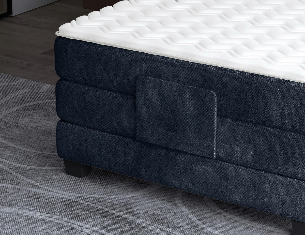 BOXSPRINGBETT 120/200 cm,  in Dunkelblau, Matratze, Topper, motorische Verstellbarkeit, Fernbedienung, H3 = fest  - Schwarz/Dunkelblau, KONVENTIONELL, Holz/Kunststoff (120/200cm) - Chameo