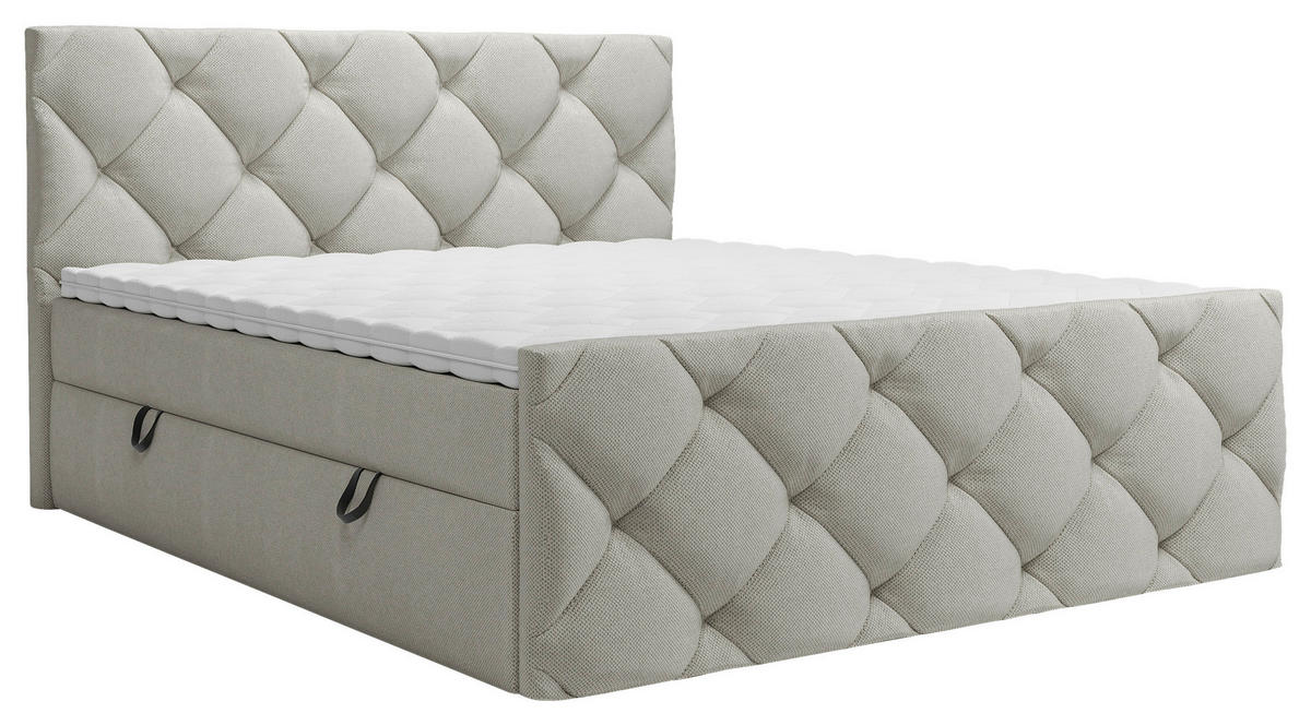 BOXBETT 180/200 cm,  in Hellgrau, Matratze, Bettkasten, Topper, H3 = fest  - Hellgrau/Schwarz, KONVENTIONELL, Kunststoff/Textil (180/200cm) - Carryhome