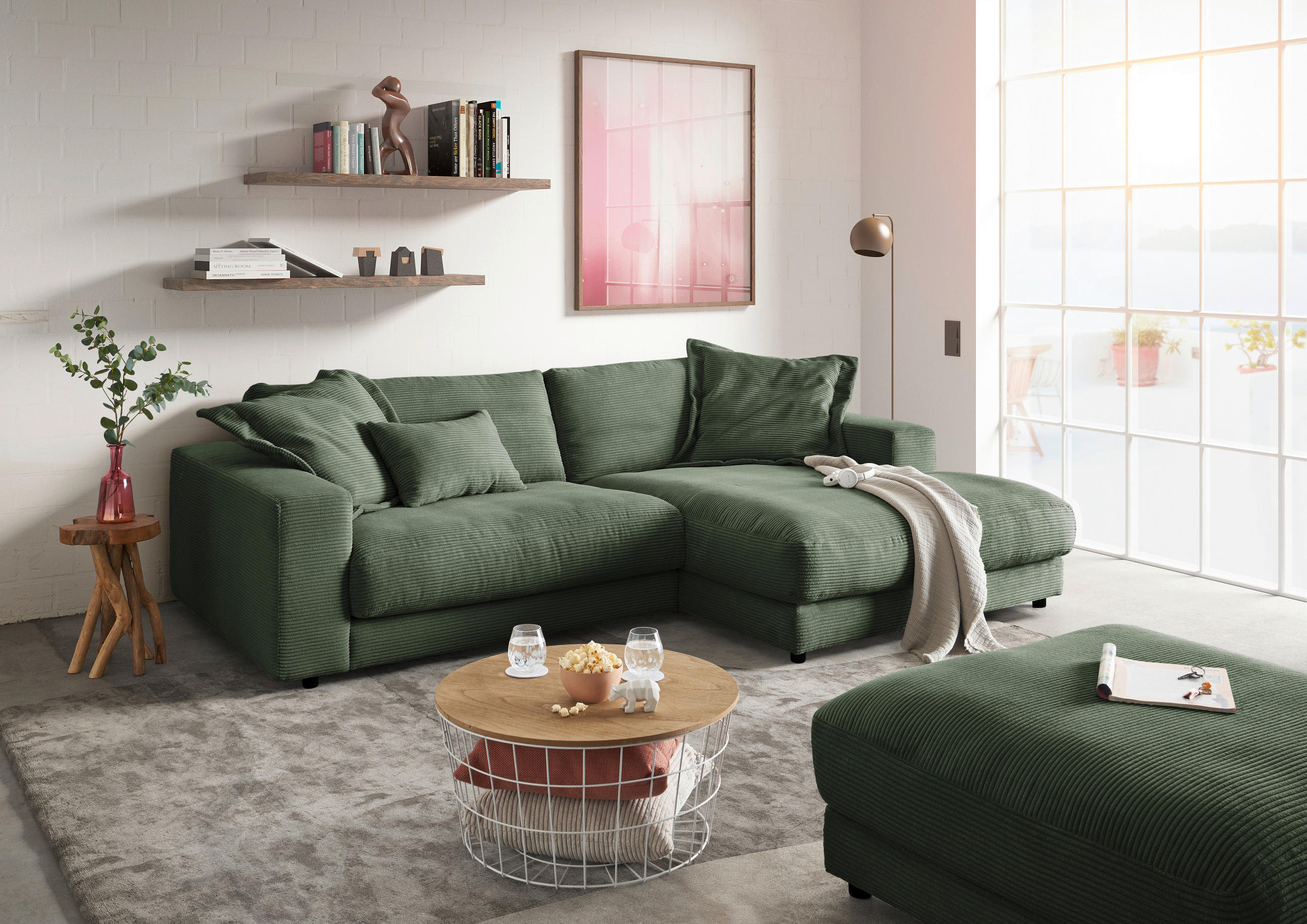 ECKSOFA in Cord Grün  - Schwarz/Grün, Design, Kunststoff/Textil (250/190cm) - Pure Home Lifestyle