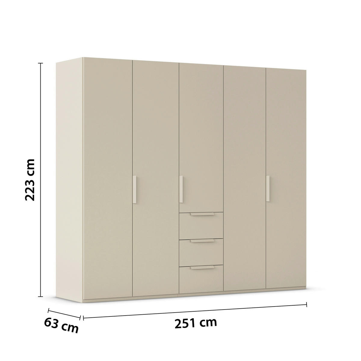 DREHTÜRENSCHRANK 251/223/61 cm,  in Champagner, 5-türig  - Champagner, Basics, Holzwerkstoff/Metall (251/223/61cm) - Novel