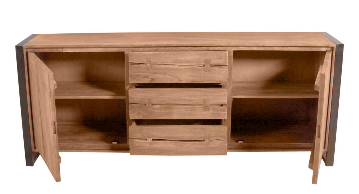 SIDEBOARD  200/80/40 cm 3 Schublade(n)  - Schwarz/Naturfarben, Design, Holz/Metall (200/80/40cm) - MID.YOU