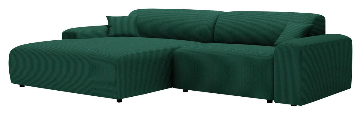 ECKSOFA in Velours, Feincord Waldgrün  178/292 cm  - Waldgrün/Schwarz, Design, Kunststoff/Textil (178/292cm) - home24