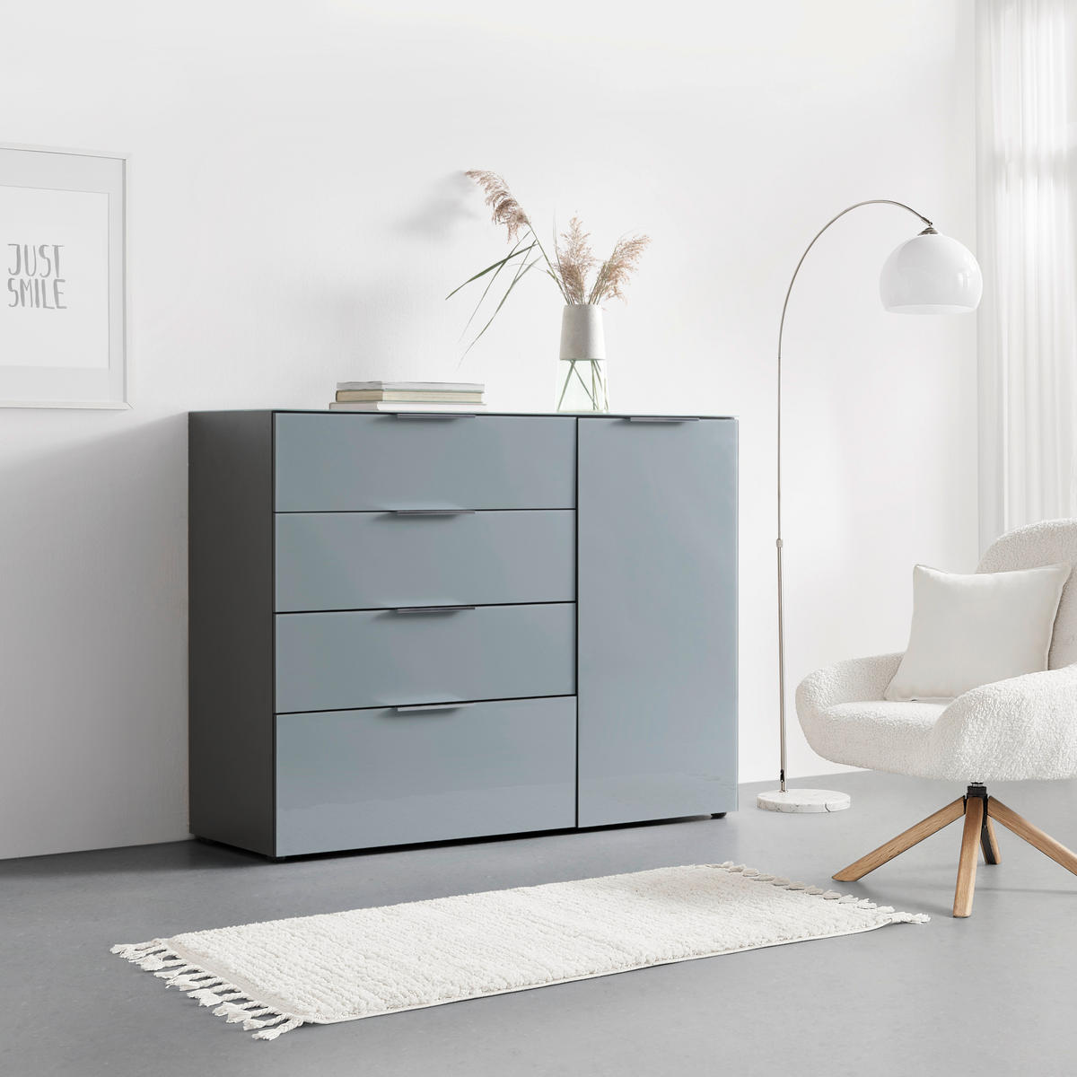 TÁLALÓSZEKRÉNY 134/102/42 cm  - ezüst/grafitszürke, Modern, műanyag/faalapú anyag (134/102/42cm) - Premium Living