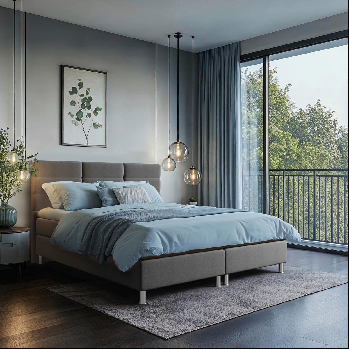 BOXBETT 160/200 cm  in Anthrazit  - Chromfarben/Anthrazit, KONVENTIONELL, Textil/Metall (160/200cm) - Carryhome