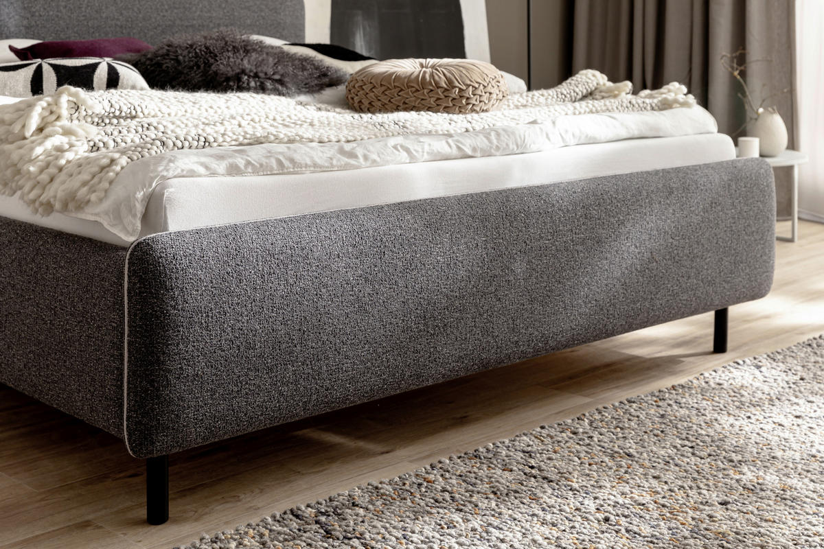 POLSTERBETT Lattenrost, Bettkasten 140/200 cm  in Anthrazit, Silberfarben  - Birkefarben/Anthrazit, Design, Holz/Textil (140/200cm) - Xora