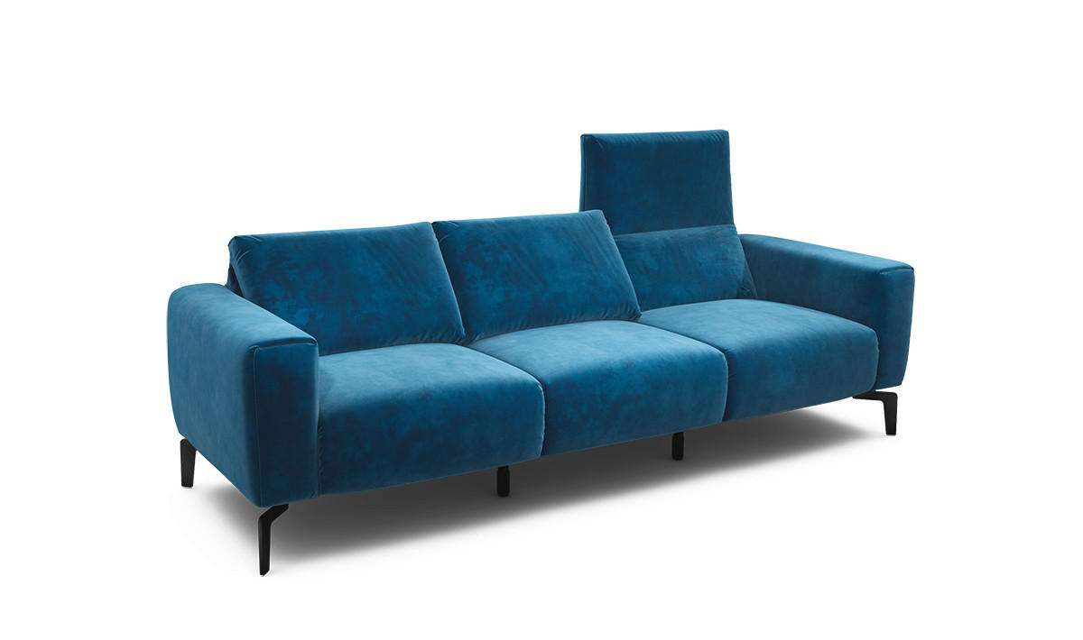 3-SITZER-SOFA Samt Blau  - Blau/Schwarz, Design, Textil/Metall (250/86/86-94cm) - SENSOO