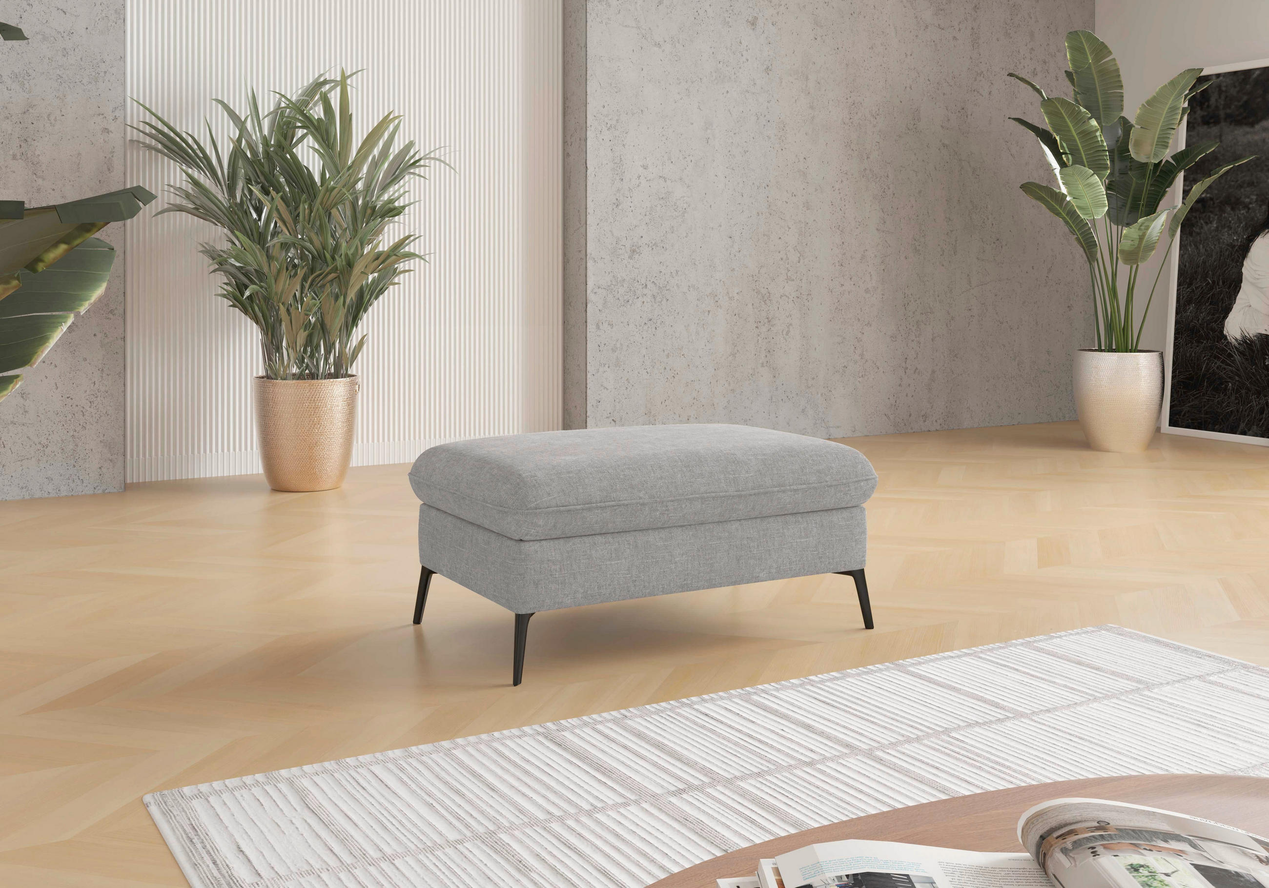 HOCKERTextil Hellgrau  - Hellgrau/Creme, Konventionell, Textil/Metall (104/47/69cm) - Sit & More