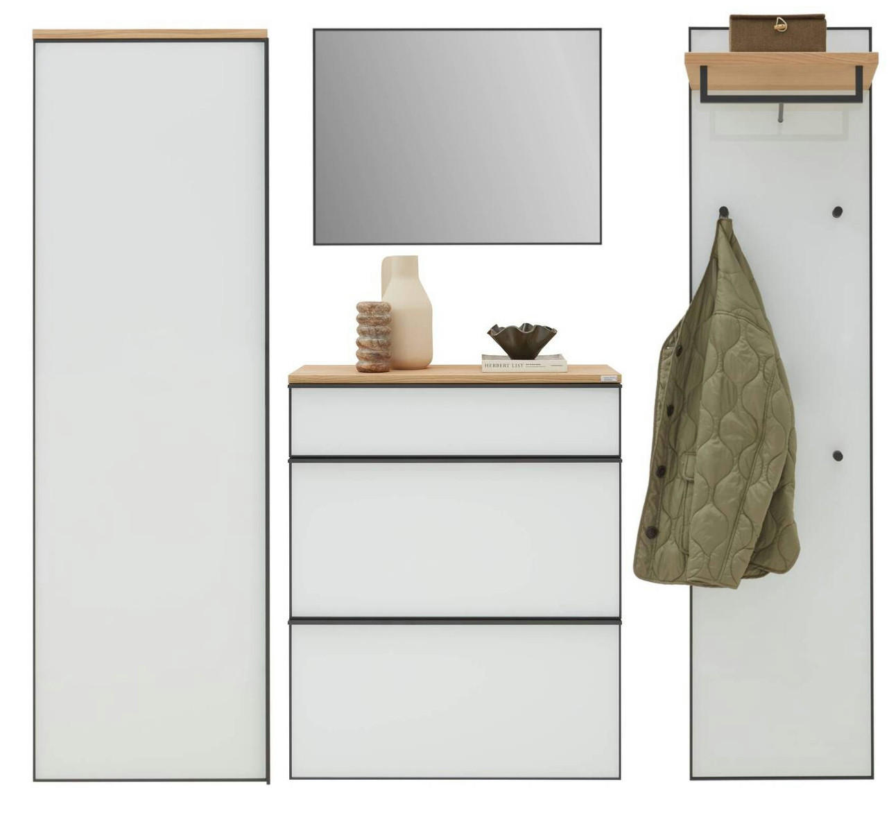 GARDEROBE 4-teilig  in 200/190/37 cm  - Eichefarben/Weiß, Design, Glas/Holz (200/190/37cm) - Dieter Knoll