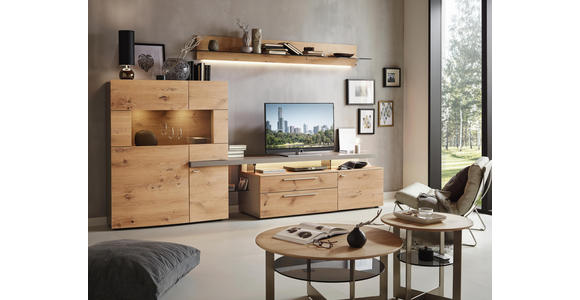 WOHNWAND in Eichefarben, Fango - Edelstahlfarben/Fango, Design, Glas/Holz (311,2/204,4/55,7cm) - Dieter Knoll