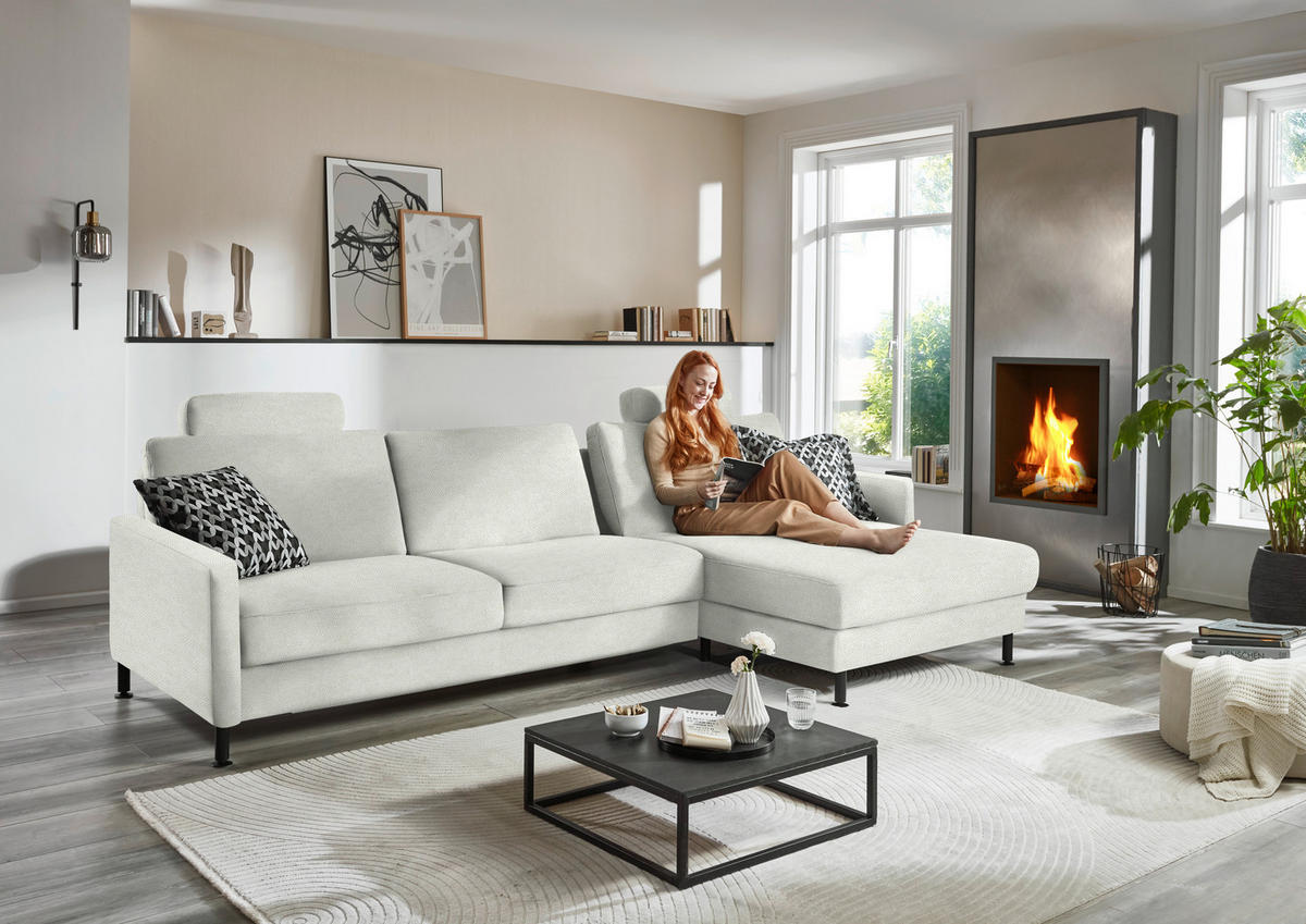 ECKSOFA Chenille, Flachgewebe Naturfarben  - Schwarz/Naturfarben, Design, Textil/Metall (316/175cm) - Dieter Knoll