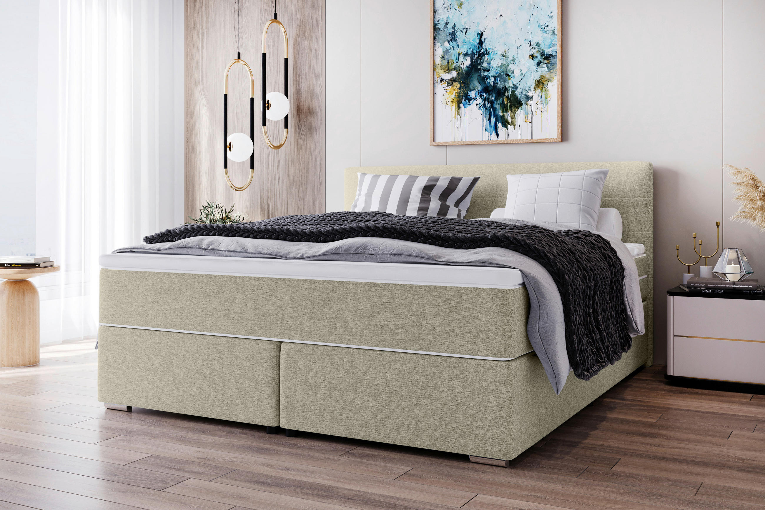 BOXSPRINGBETT 140/200 cm  in Beige  - Chromfarben/Beige, KONVENTIONELL, Kunststoff/Textil (140/200cm) - Boxxx