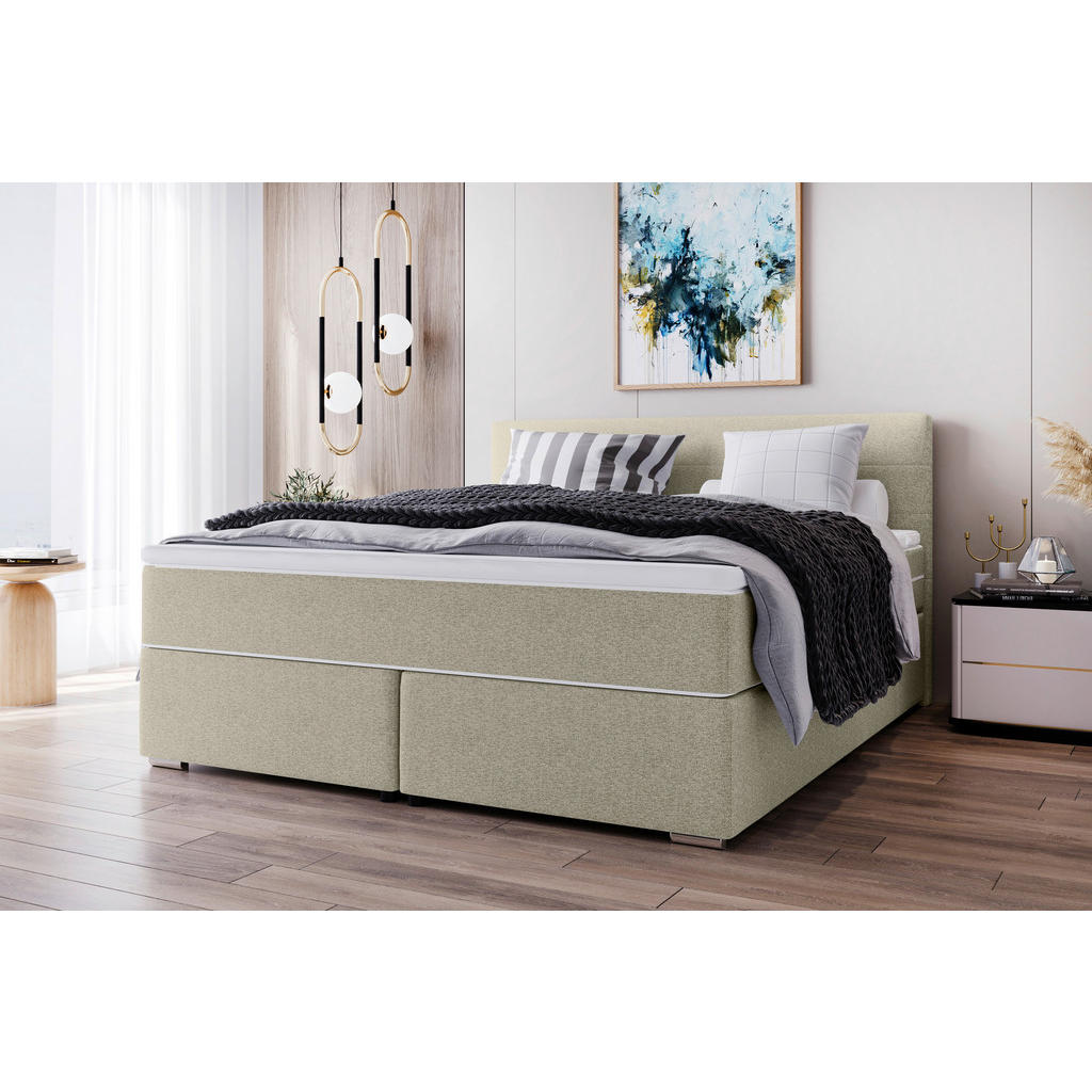 Thumbnail - Boxxx Boxspringbett, Beige, Textil, H3, Höhe ca. 19 cm, 160x200 cm, Topper durchgehend, in verschiedenen Größen erhältli...