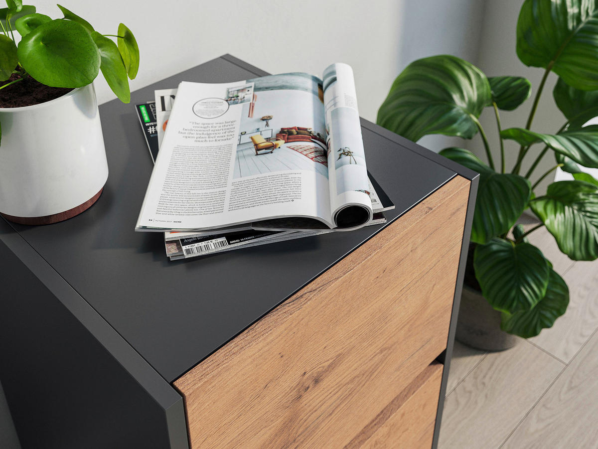 NACHTTISCH 41,2/65/42 cm  - Eichefarben/Graphitfarben, Basics, Holzwerkstoff/Metall (41,2/65/42cm) - MID.YOU