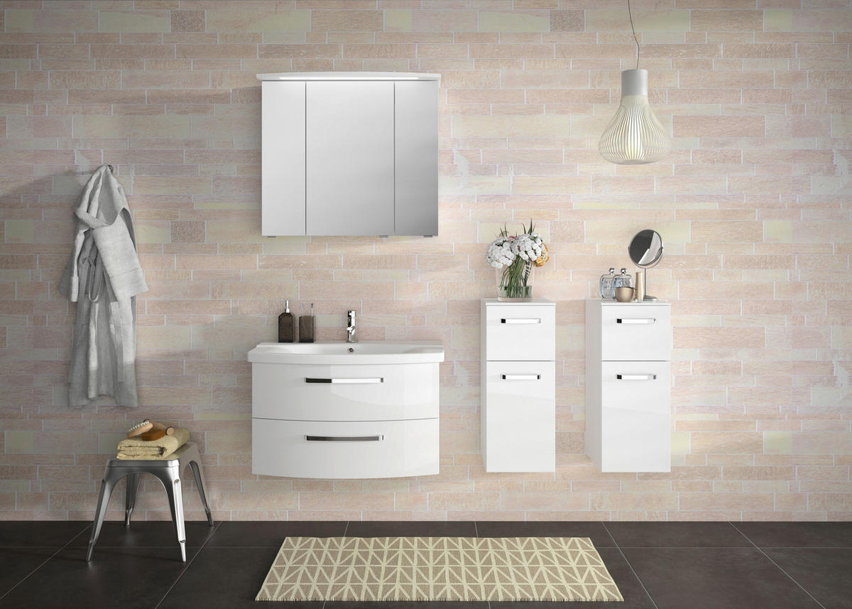 FÜRDŐSZOBABÚTOR - krómszínű/magasfényű fehér, Modern, faalapú anyag/üveg (84cm) - Sadena