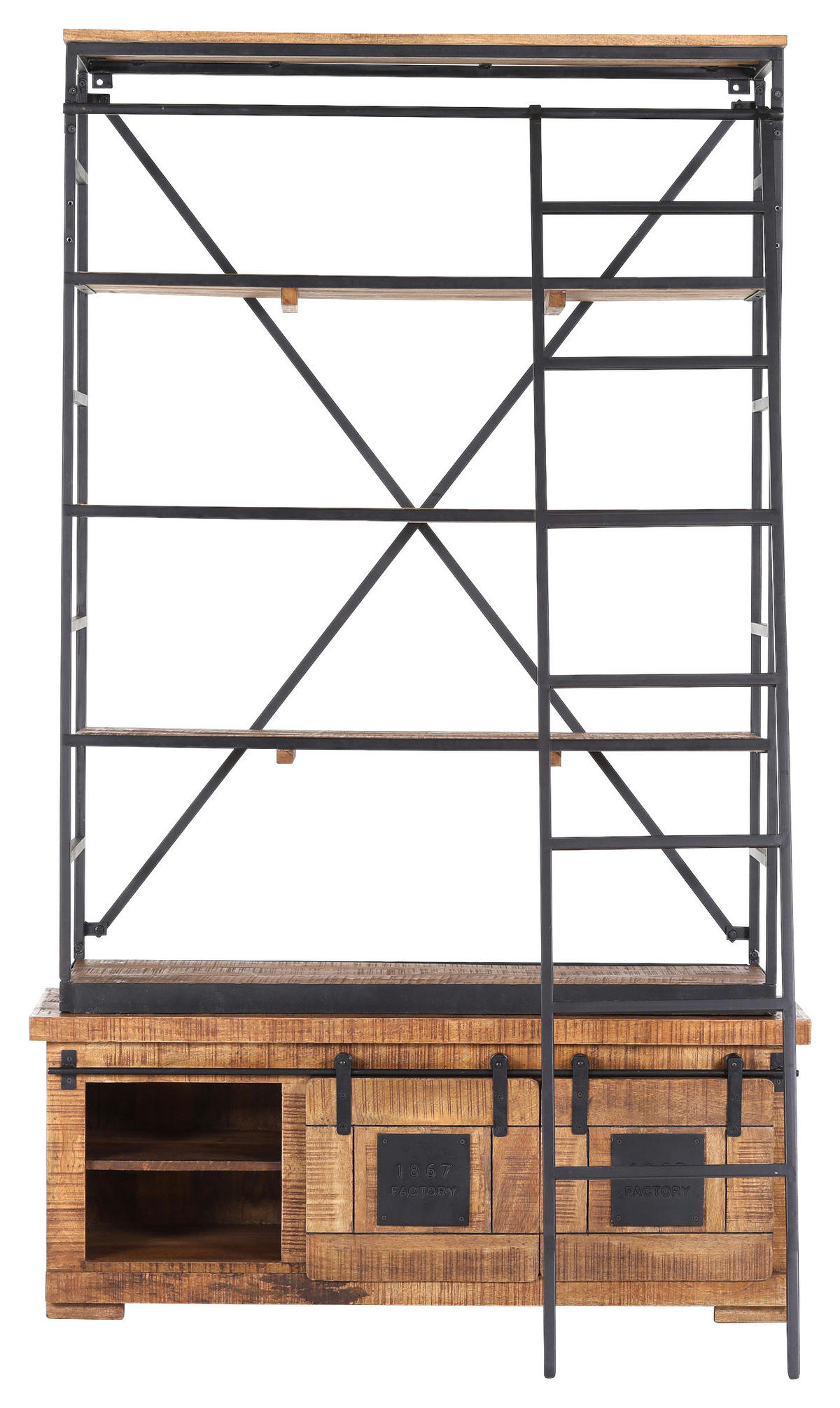 BÜCHERWAND Mangoholz massiv Naturfarben, Schwarz  - Schwarz/Naturfarben, KONVENTIONELL, Holz/Metall (127/210/45cm) - Landscape