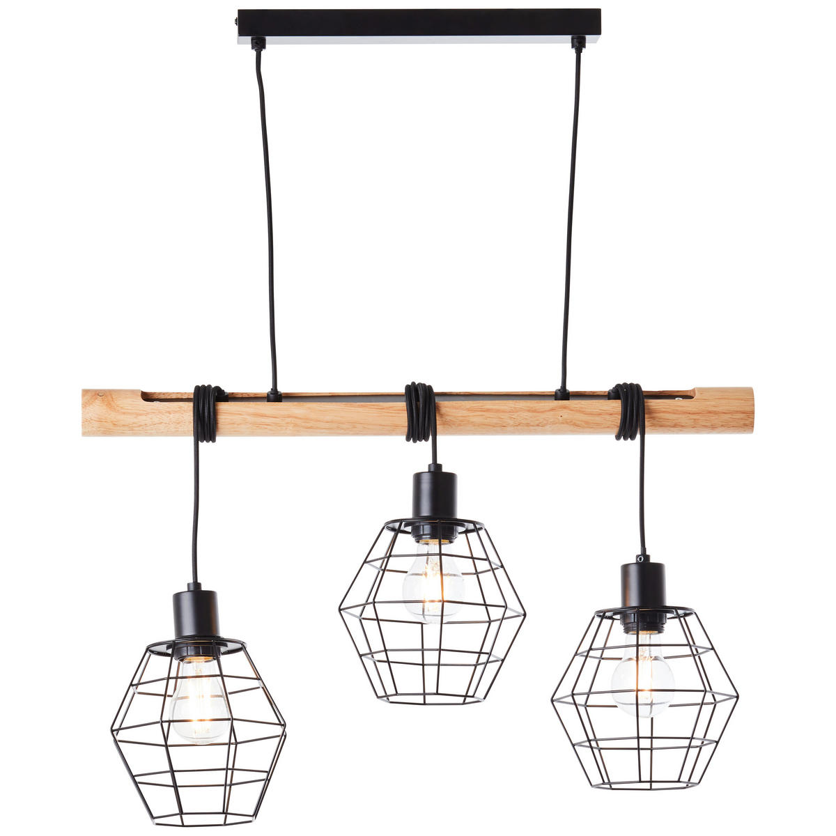 PENDELLEUCHTE 63/120/17,5 cm   - Hellbraun/Schwarz, Natur, Holz/Metall (63/120/17,5cm) - Brilliant