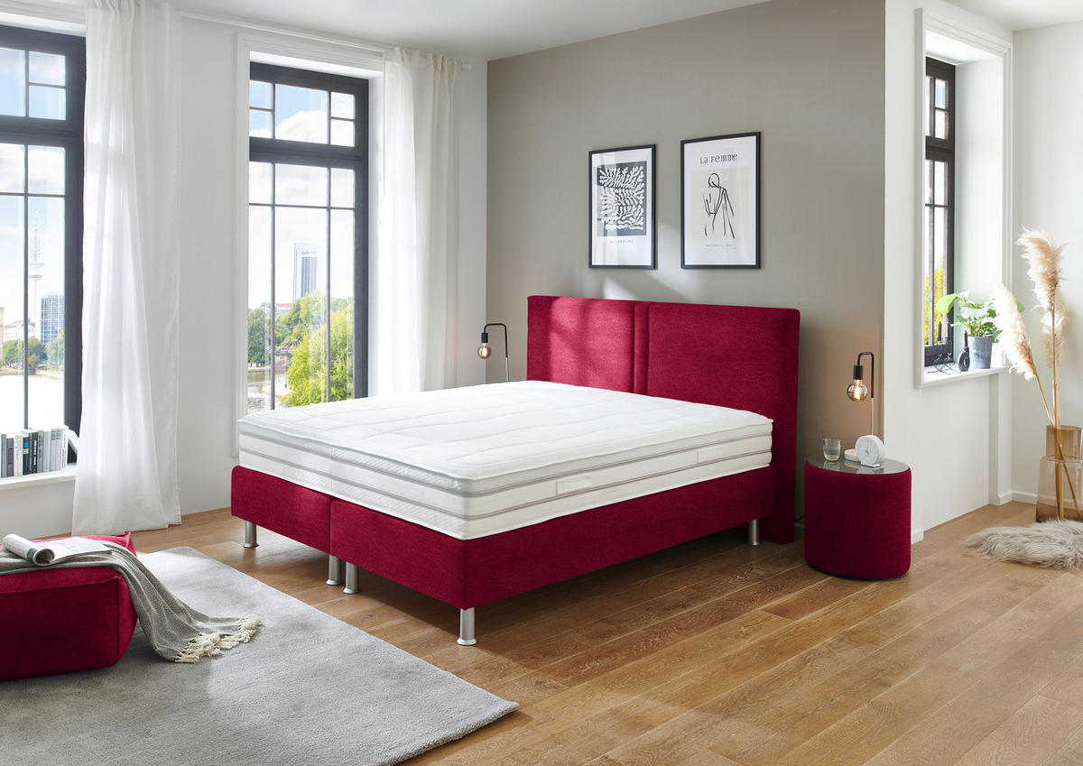 BOXSPRINGBETT 200/200 cm  in Rot  - Rot/Alufarben, Design, Kunststoff/Textil (200/200cm) - Beldomo - Sleep