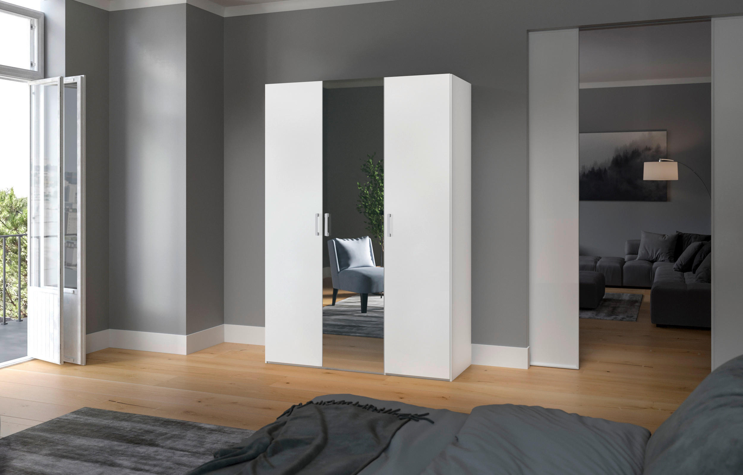 DREHTÜRENSCHRANK  in Weiß  - Chromfarben/Weiß, Design, Glas/Holzwerkstoff (152/236/59cm) - Boxxx