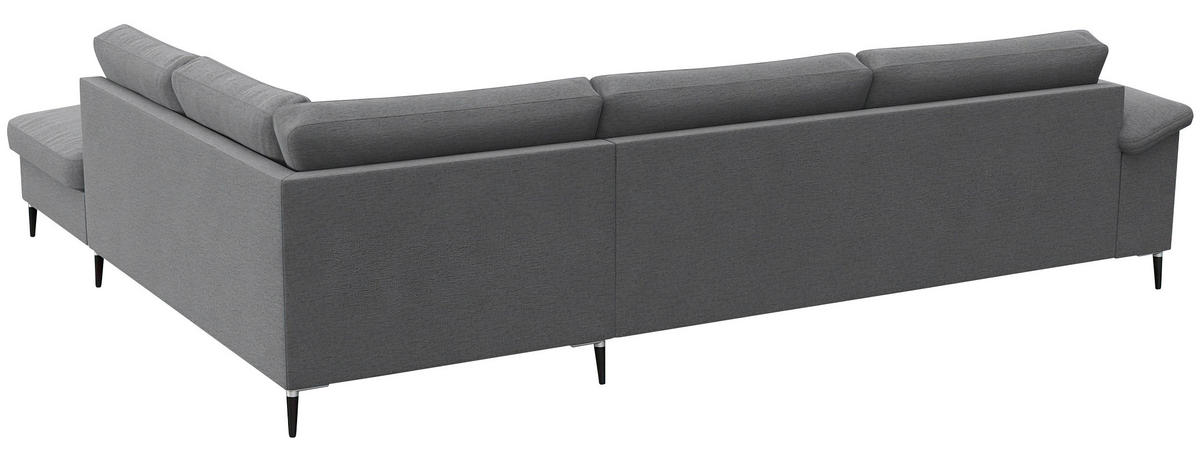 ECKSOFA Grau Chenille, Webstoff, Flachgewebe  - Alufarben/Schwarz, Design, Textil/Metall (279/225cm) - Livetastic