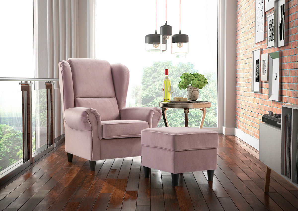 HOCKER in Textil Rosa  - Schwarz/Rosa, Design, Holz/Textil (52/45/52cm) - MID.YOU