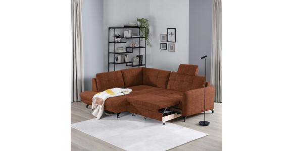 ECKSOFA in Flachgewebe, Leinenoptik Cognac  - Cognac/Schwarz, Design, Textil/Metall (208/247cm) - Xora