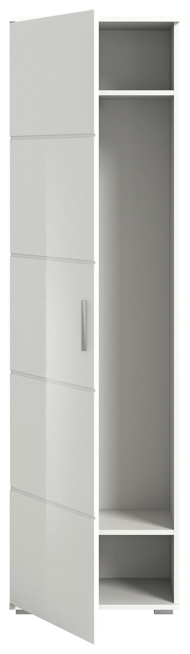 GARDEROBENSCHRANK Prego  in 55/191/37 cm  - Weiß Hochglanz/Silberfarben, Design, Holzwerkstoff/Kunststoff (55/191/37cm) - Xora