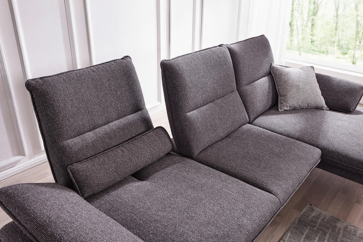 ECKSOFA in Webstoff Anthrazit  - Chromfarben/Anthrazit, Design, Textil/Metall (291/164cm) - Chilliano