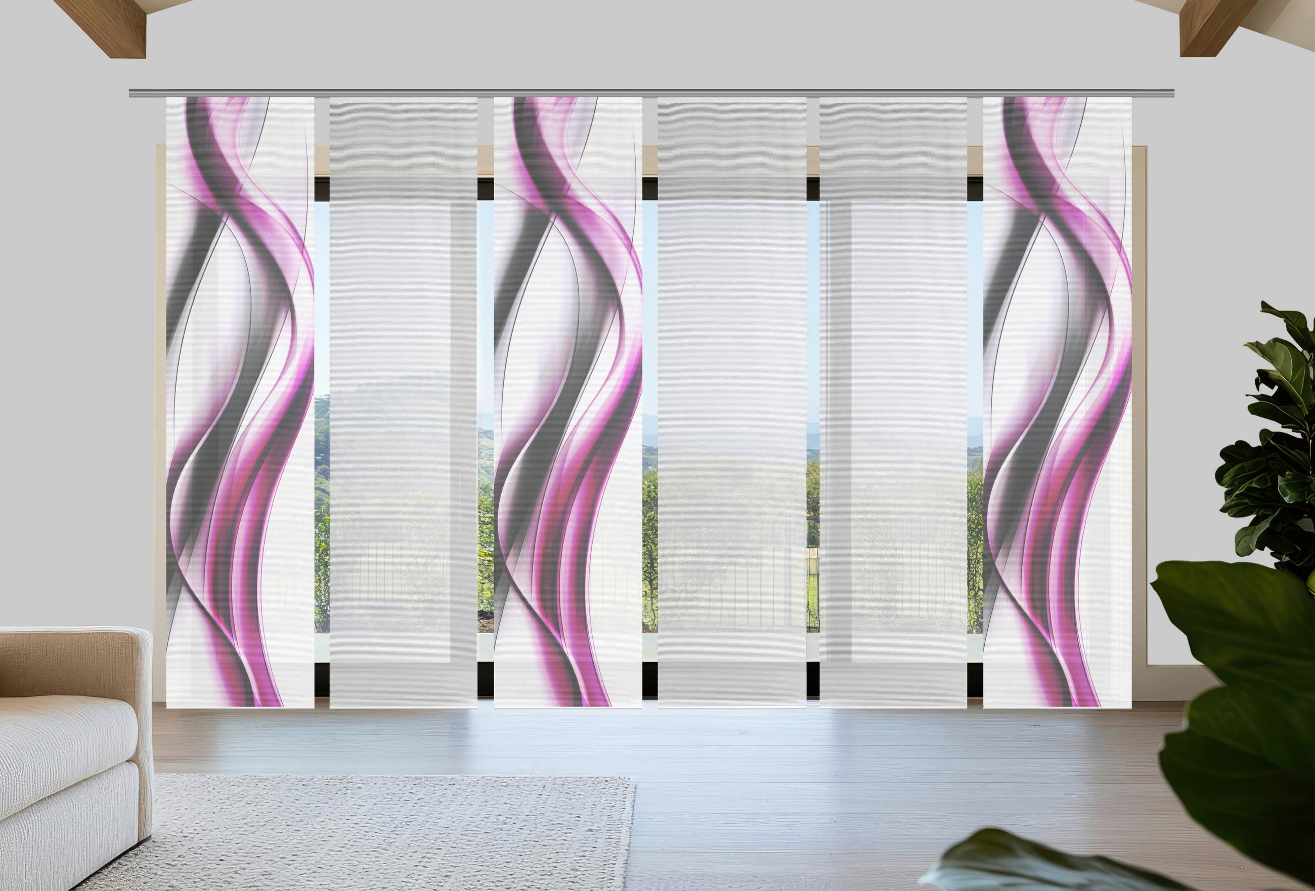 FLÄCHENVORHANG  6 Stück  blickdicht  60/260 cm   - Pink/Weiß, Design, Textil (60/260cm)