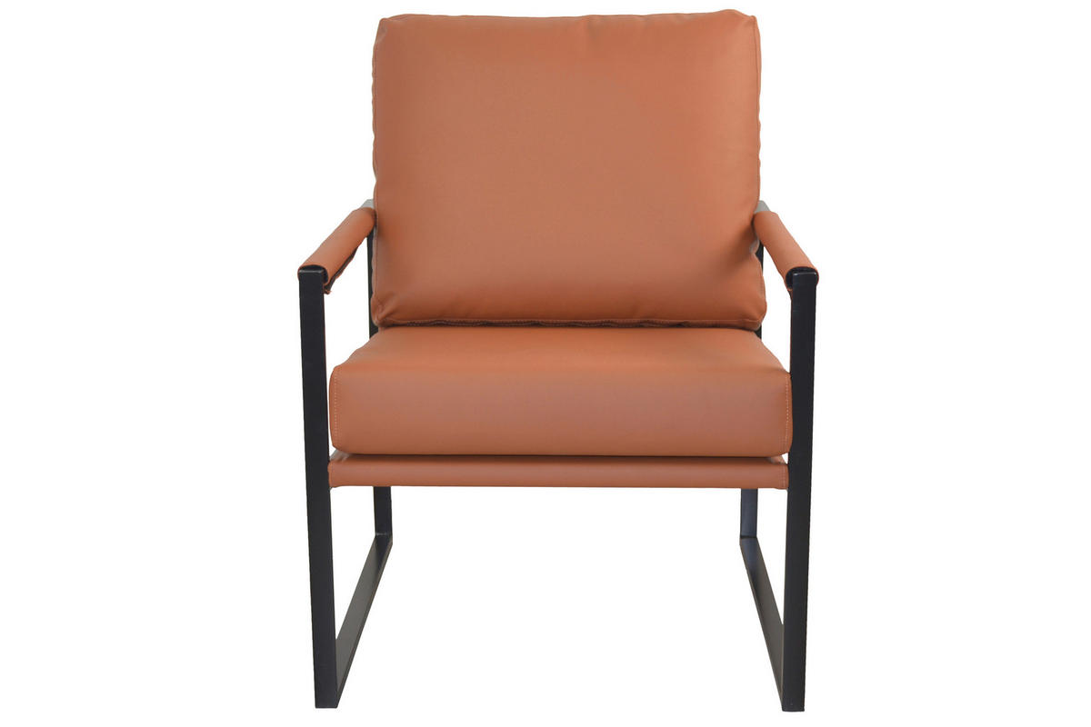 LOUNGESESSEL Braun, Cognac    - Cognac/Schwarz, Design, Metall (81/65/90cm) - MID.YOU
