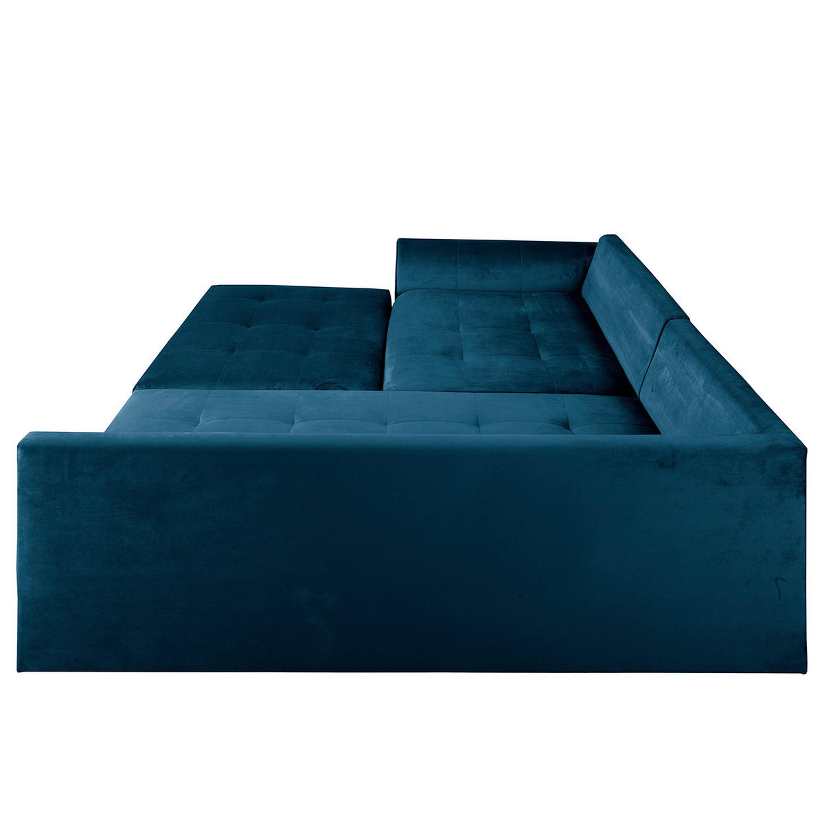 ECKSOFA inkl. Hocker Ariella Blau Samt Rückenkissen, Hocker  - Blau/Naturfarben, Design, Holz/Textil (231/161cm) - Livetastic