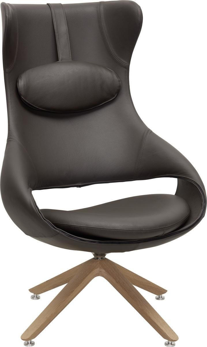 OHRENSESSEL in Braun, Eichefarben  - Eichefarben/Braun, KONVENTIONELL, Leder/Holz (78/123/83cm) - Voglauer