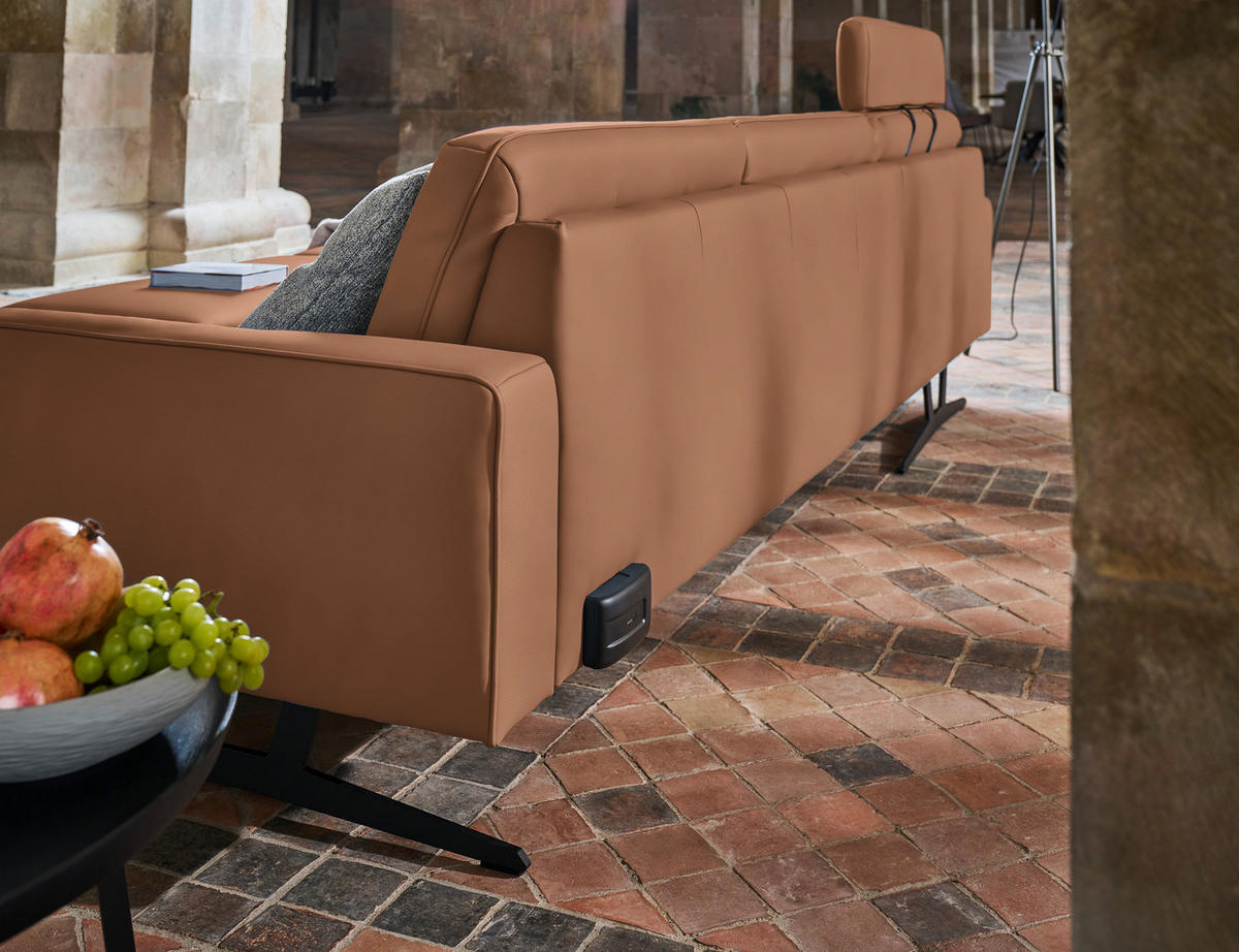 ECKSOFA in Echtleder Hellbraun  - Hellbraun/Anthrazit, Konventionell, Leder/Metall (179/324cm) - Johann Jakob