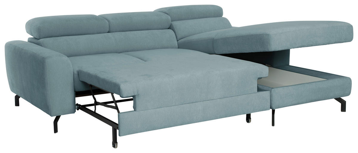 ECKSOFA LARGO in Chenille Blau  226/177 cm  - Blau/Schwarz, Design, Textil/Metall (226/177cm) - Livetastic