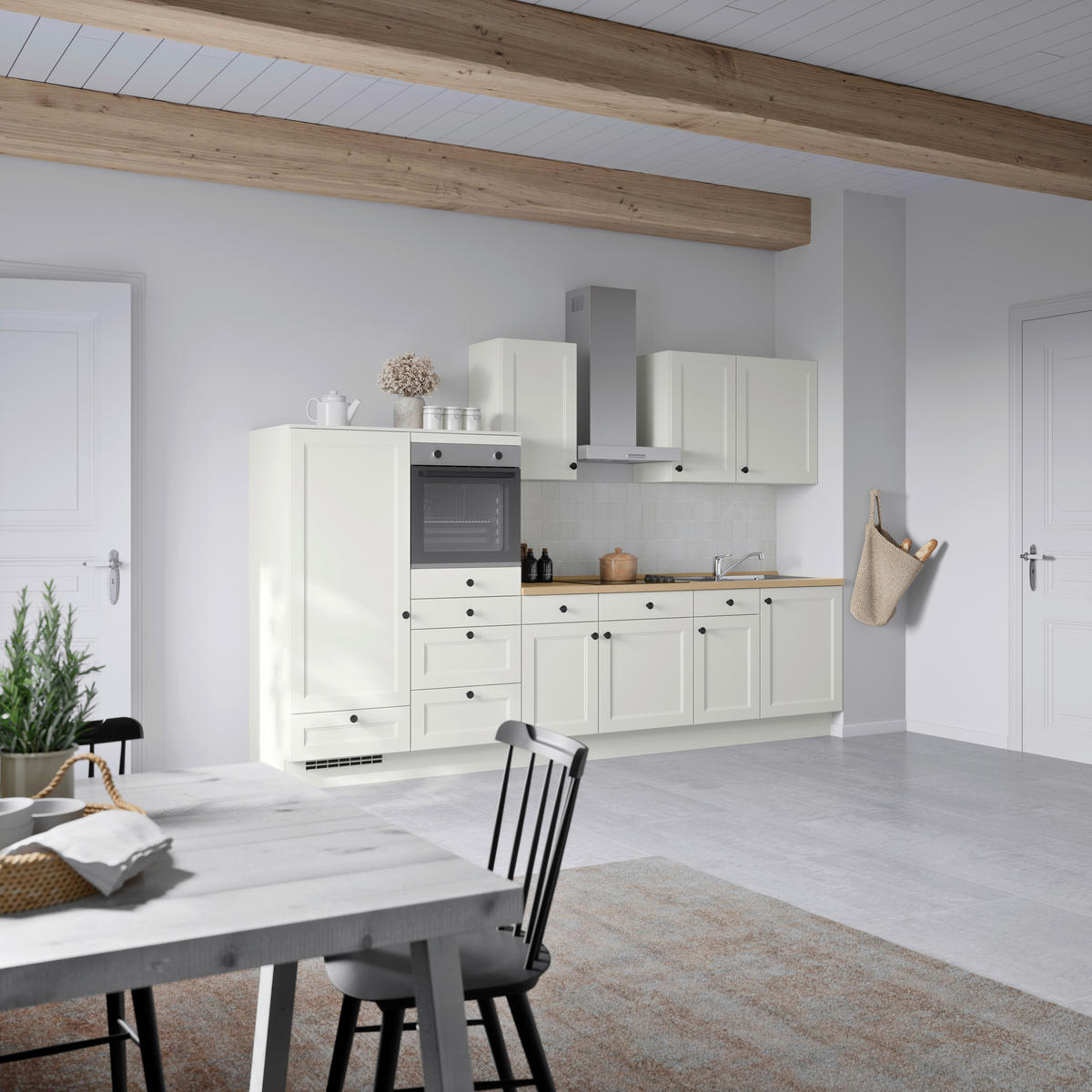KÜCHENBLOCK Cascada 330 cm  in Weiß, Eichefarben  - Eichefarben/Schwarz, MODERN, Holzwerkstoff/Metall (330cm) - Nobilia