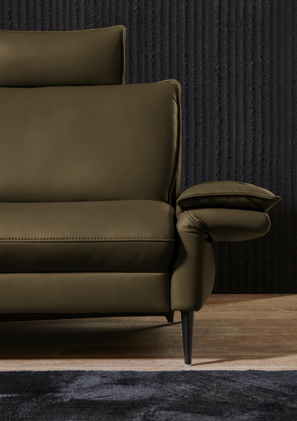 ECKSOFA in Echtleder Olivgrün  - Schwarz/Olivgrün, Design, Leder/Metall (172/334cm) - Valdera