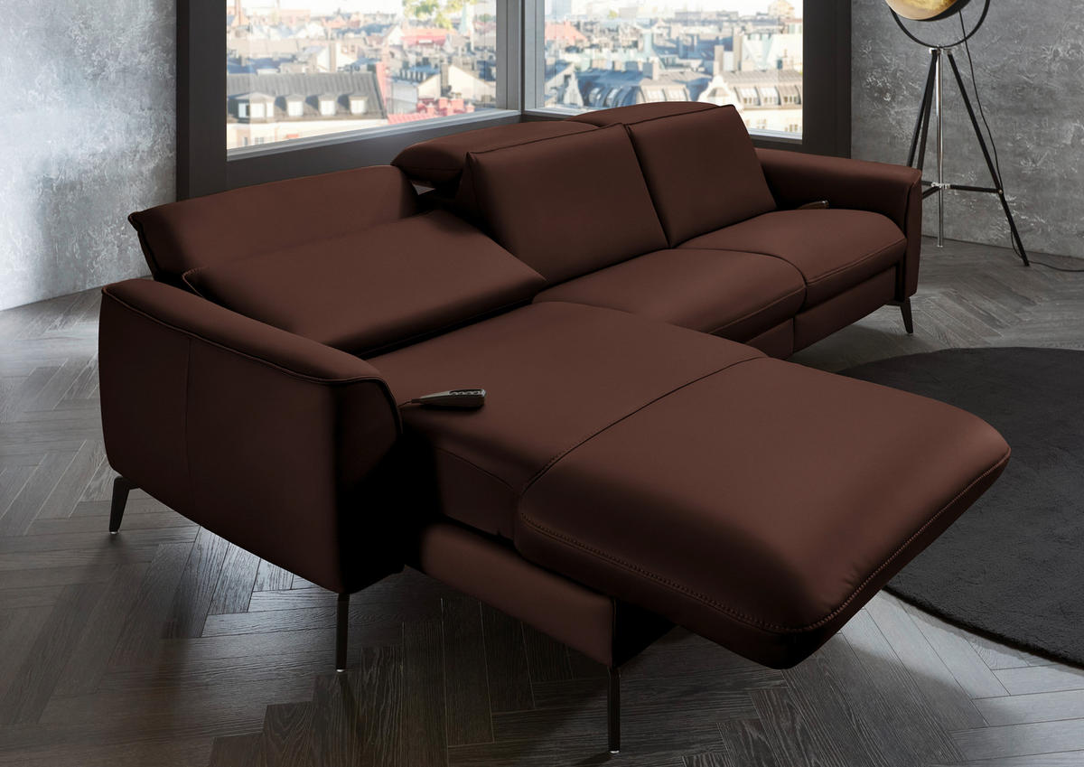 ECKSOFA in Echtleder Braun  - Schwarz/Braun, Natur, Leder/Metall (168/281cm) - Valdera