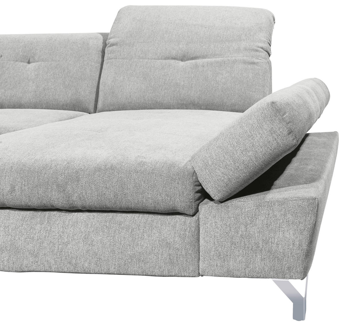 WOHNLANDSCHAFT in Mikrovelours Hellgrau  - Silberfarben/Hellgrau, Modern, Textil/Metall (245/350/168cm) - MID.YOU