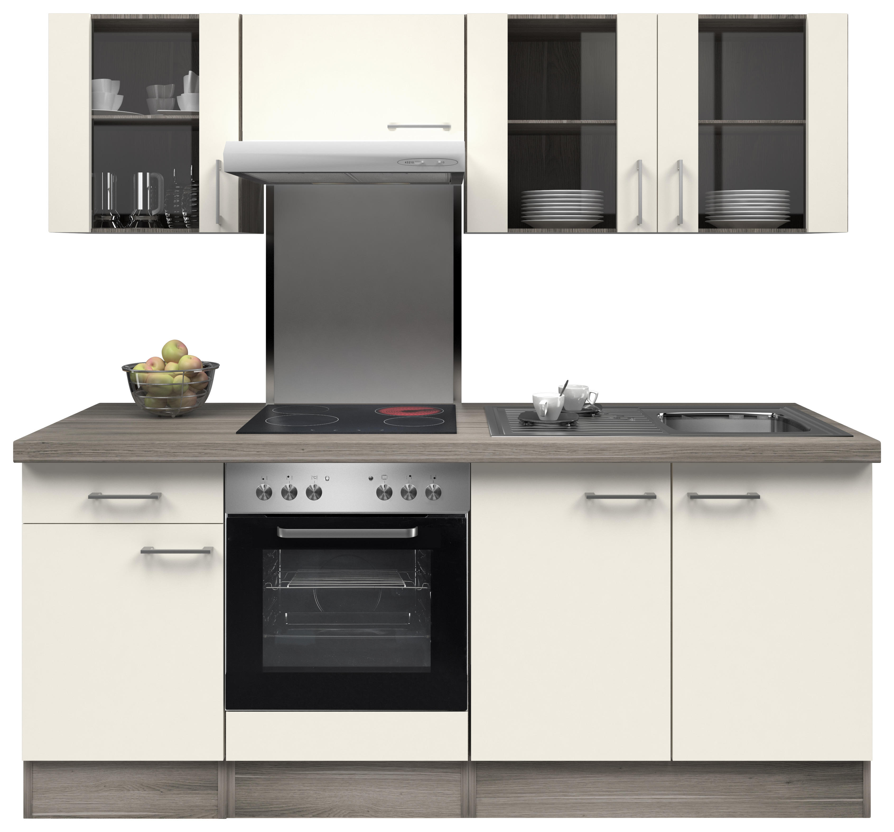 Küchenzeile FAVORIT 11 in Weiß Küche 210 cm Küchenblock mit E-Geräte und Spüle 