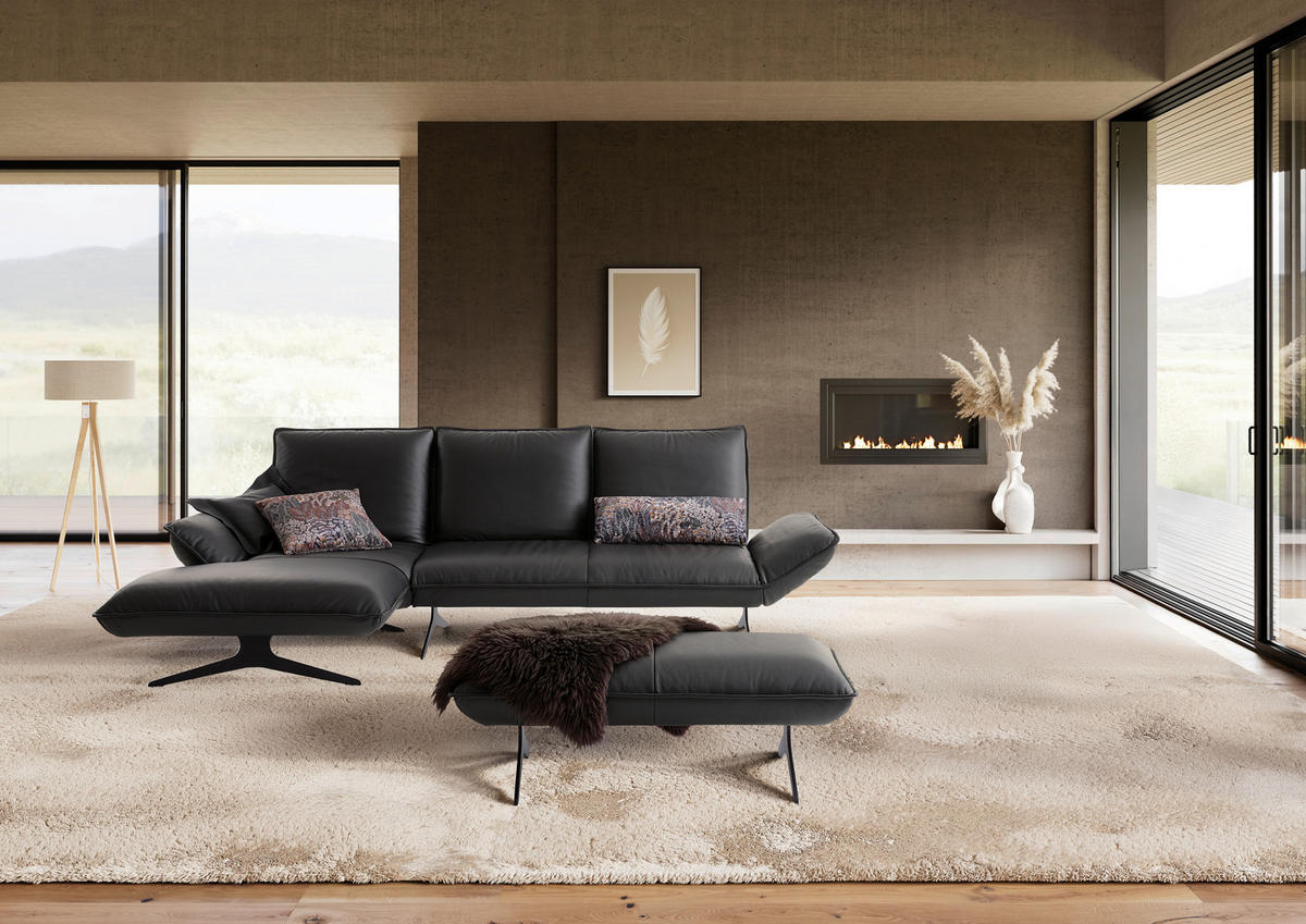 ECKSOFA Echtleder Anthrazit  - Anthrazit/Schwarz, Design, Leder/Metall (167/275cm) - Koinor
