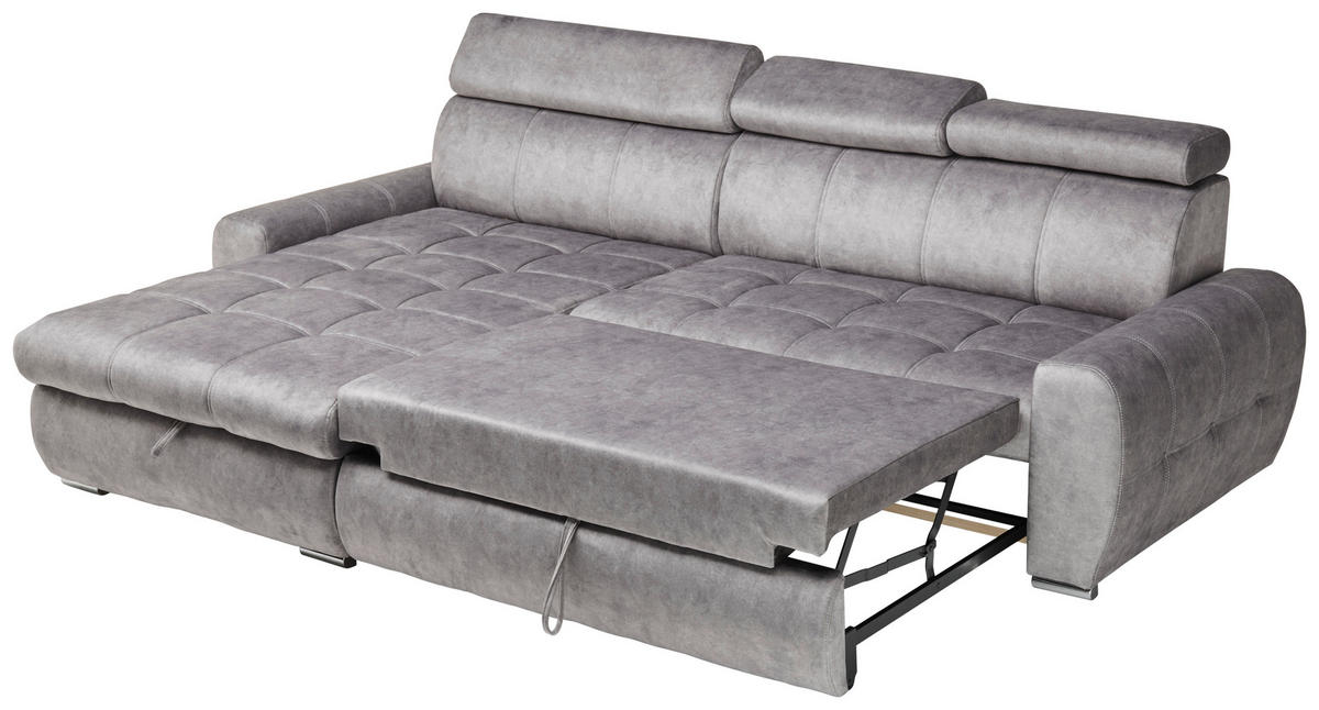 ECKSOFA in Velours Grau  - Chromfarben/Grau, Design, Kunststoff/Textil (276/173cm) - Stylife