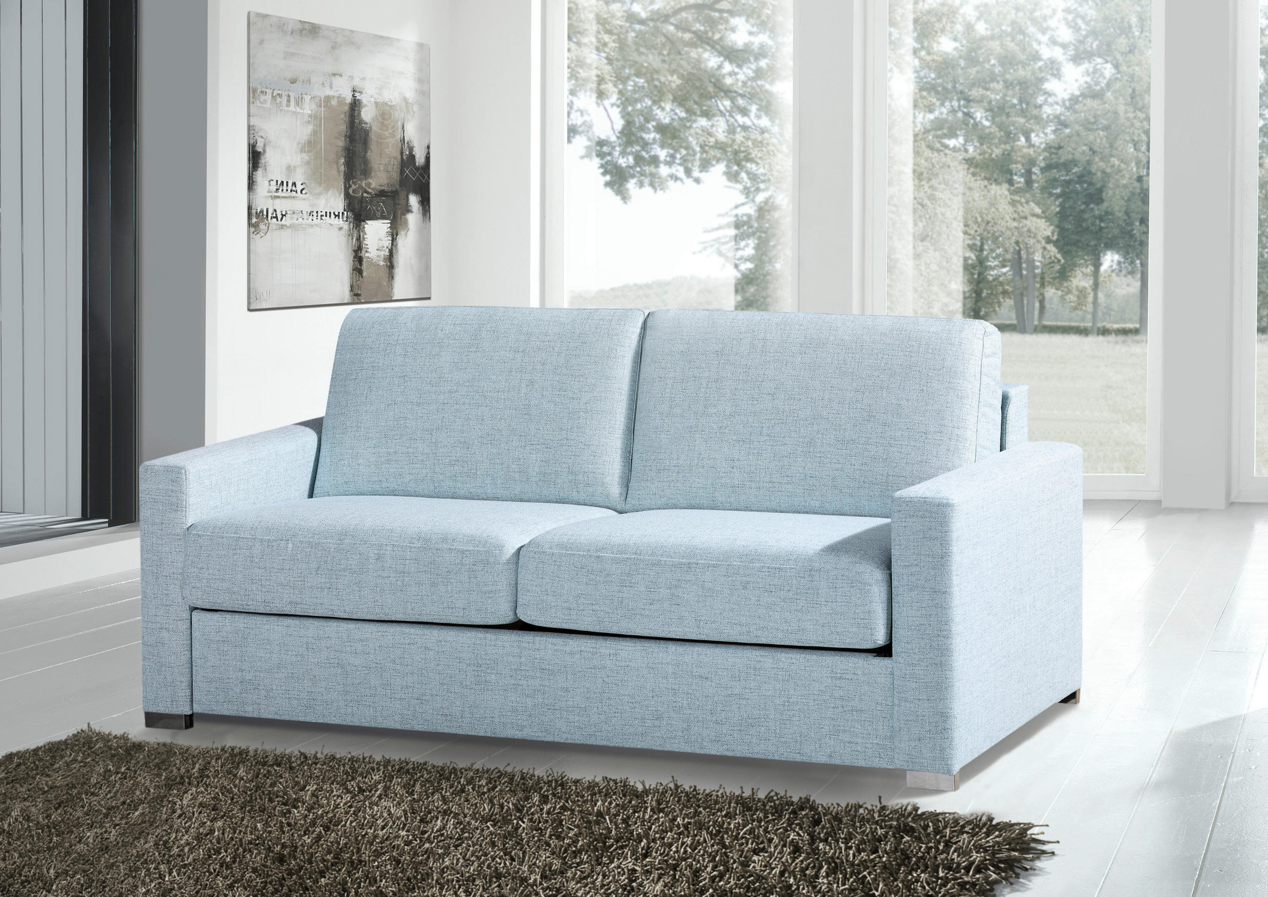 SCHLAFSOFA Cleopatra in Webstoff Blau  - Chromfarben/Blau, Design, Textil/Metall (188/86/97cm) - Novel