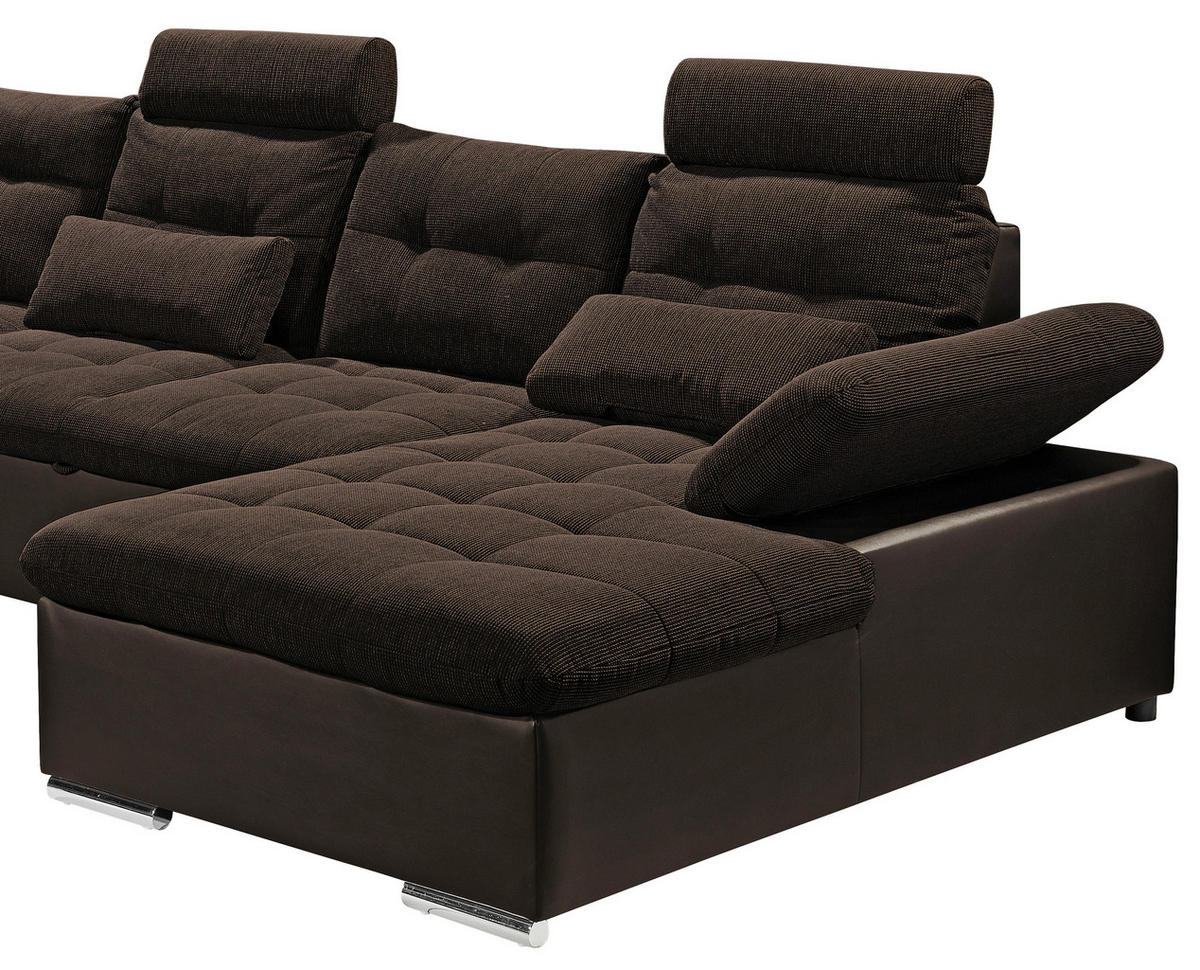 WOHNLANDSCHAFT in Webstoff Dunkelbraun  - Dunkelbraun/Silberfarben, MODERN, Holzwerkstoff/Textil (218/324/170cm) - MID.YOU
