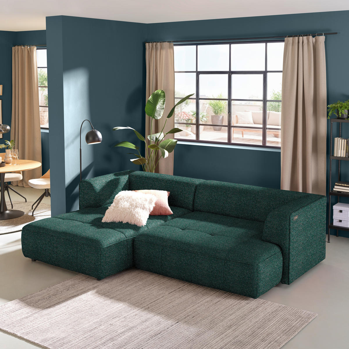 ECKSOFA Webstoff Grün  - Schwarz/Grün, Design, Kunststoff/Textil (188/288cm) - Welnova