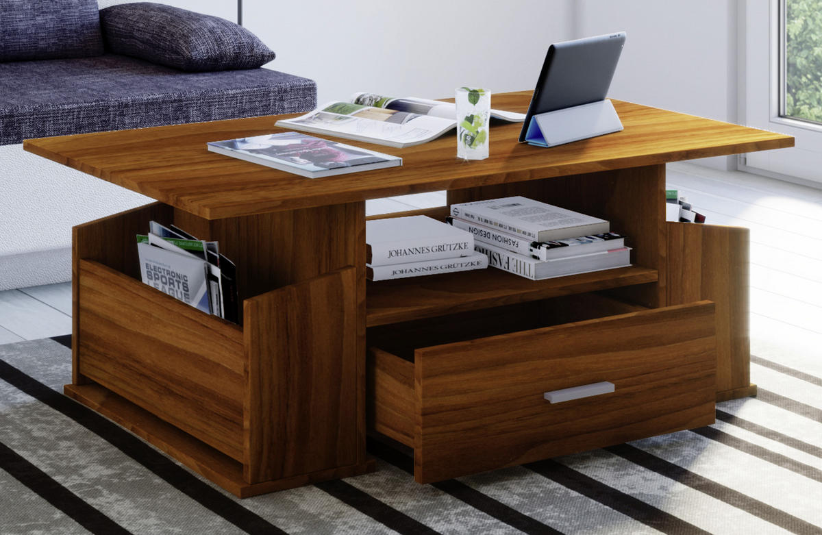 Couchtisch in Nussbaumfarbe in Holzwerkstoff 110/52/44 cm  - Silberfarben/Nussbaumfarben, Basics, Holzwerkstoff/Kunststoff (110/52/44cm) - MID.YOU