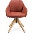 ARMLEHNSTUHL  in Velours  - Eichefarben/Rot, Design, Holz/Textil (58/82,5-85,2/60cm) - Johann Jakob