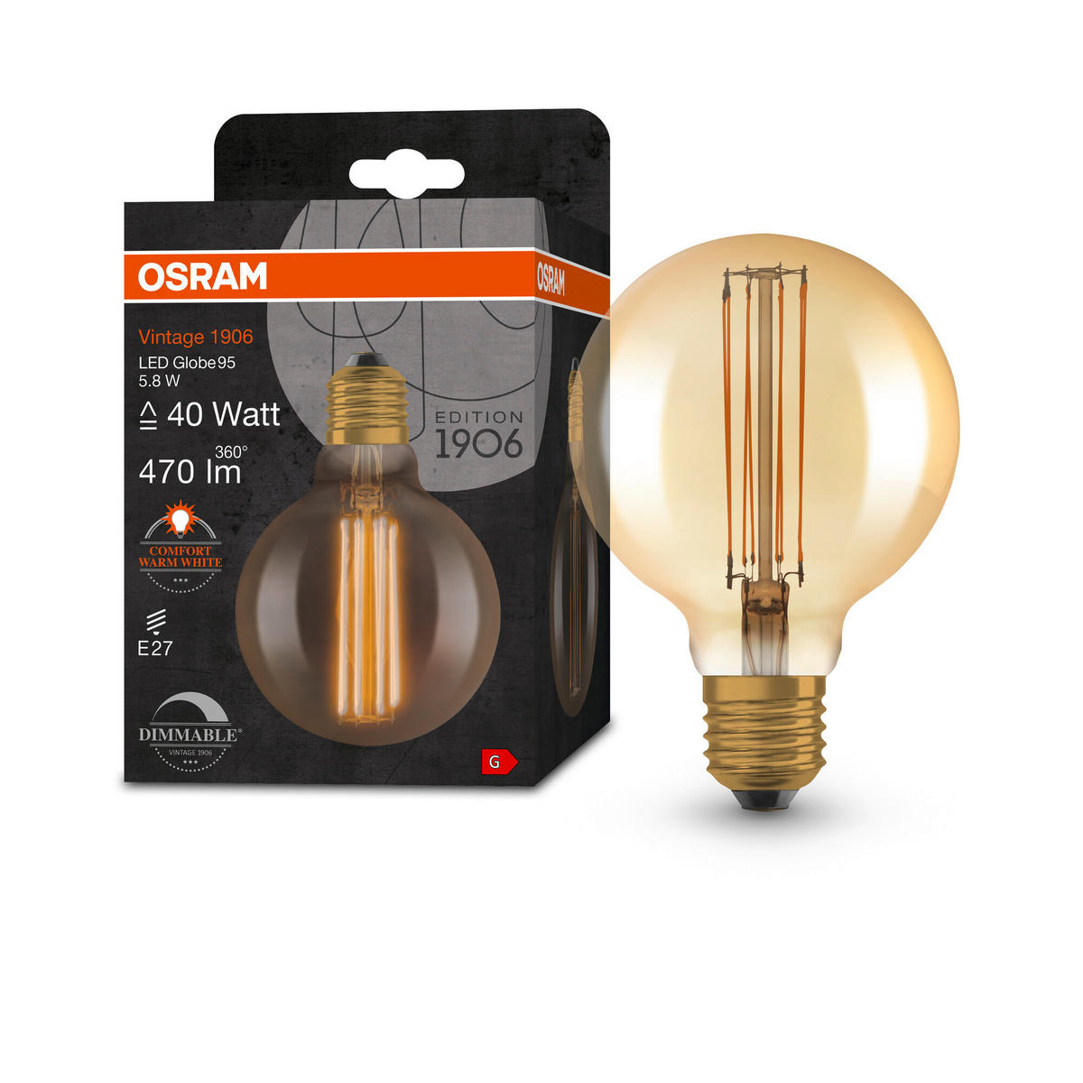 LED-LEUCHTMITTEL   E27 5,8 W 470 lm  - Goldfarben, Basics, Glas (9,5/13,8cm) - Ledvance