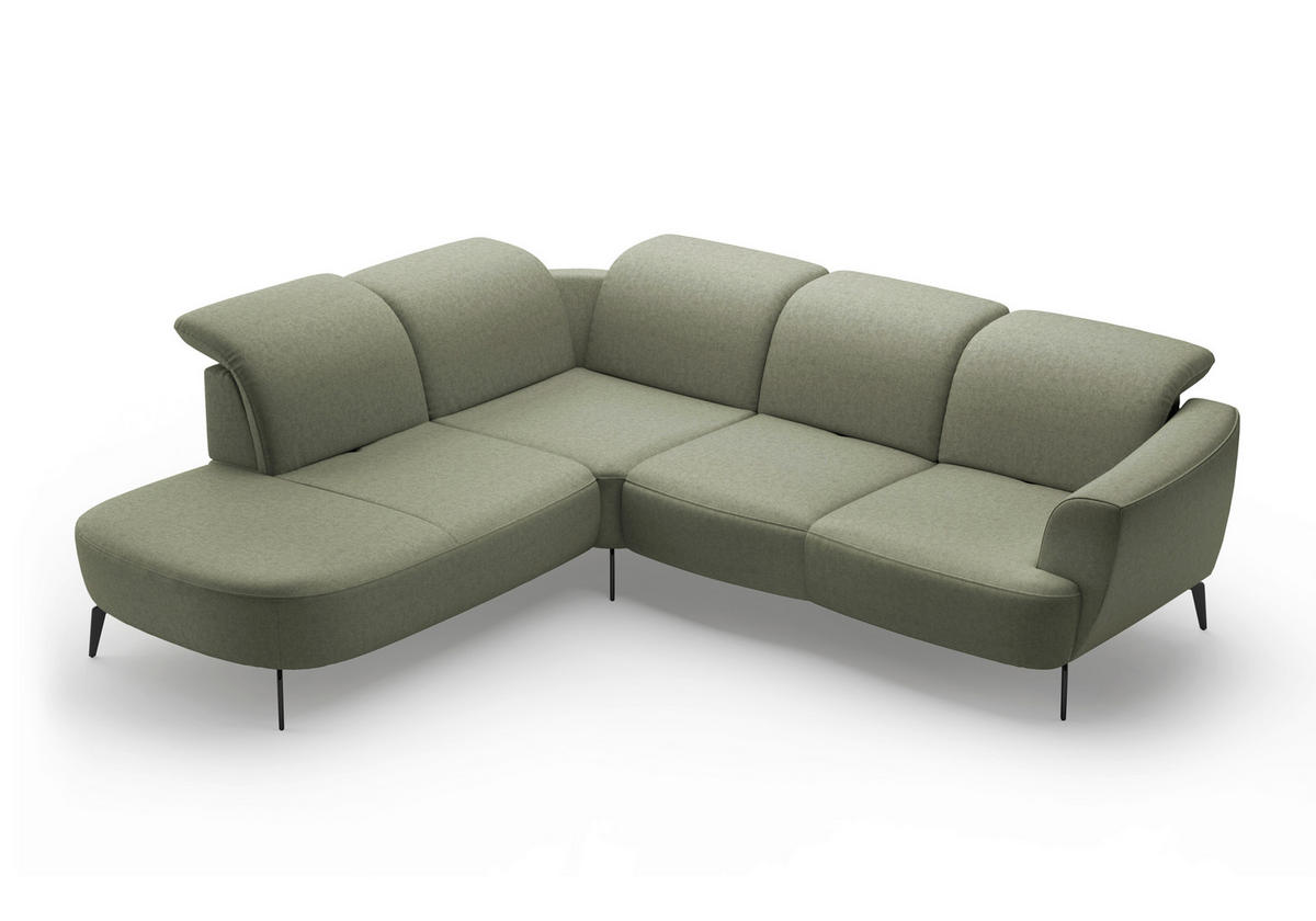 ECKSOFA ZOE E Olivgrün Flachgewebe  - Schwarz/Olivgrün, KONVENTIONELL, Textil/Metall (267/300cm) - Sit & More