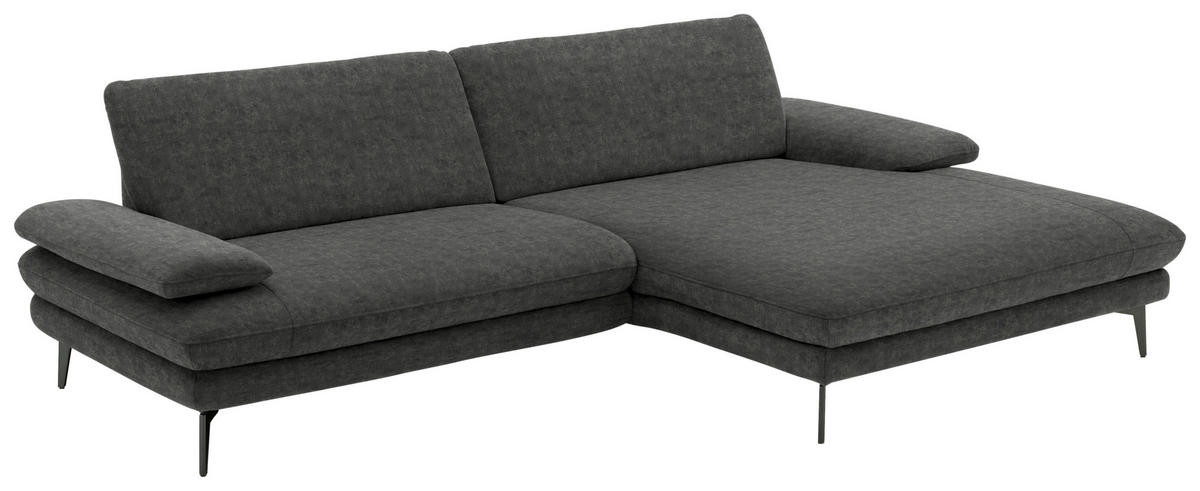 ECKSOFA in Velours Dunkelgrau  284/184 cm  - Dunkelgrau/Schwarz, Design, Textil/Metall (284/184cm) - Dieter Knoll
