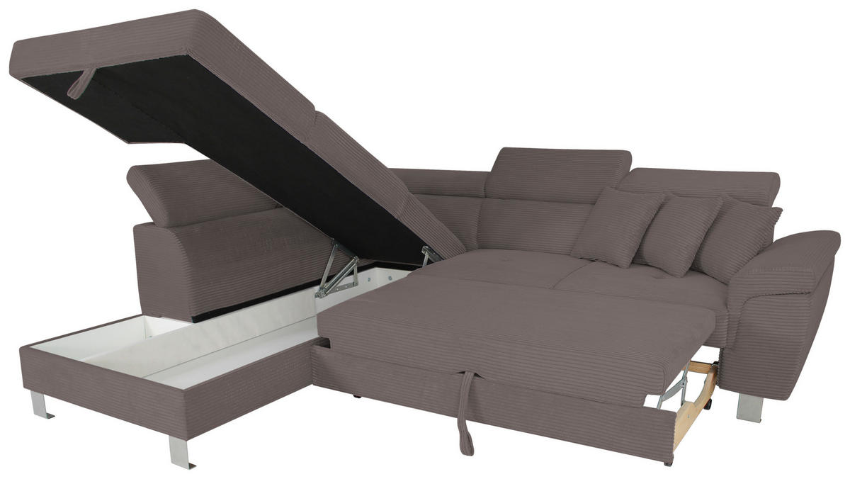 ECKSOFA in Cord Anthrazit  - Anthrazit/Silberfarben, Design, Textil/Metall (226/257cm) - Xora